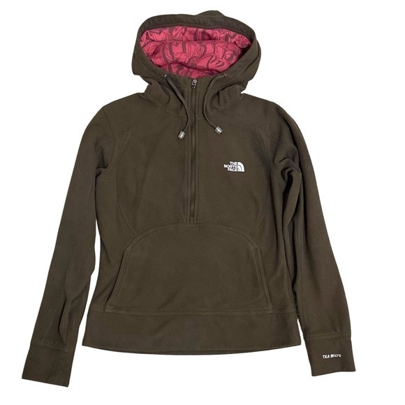 The North Face Brown TKA Micro Half Zip Hooded Fleece Sz S‎ - Picture 1 of 4